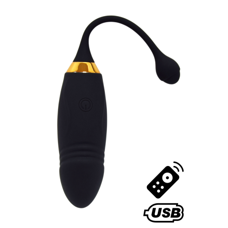 HAPPY, Un Œuf vibrant long USB avec télécommande, dans un silicone médical doux et lisse - B70BLK