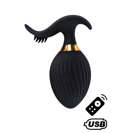 WAVE +, Un Œuf vibrant noir USB avec stimulation clitoridienne, doté d'une télécommande - B54BLK